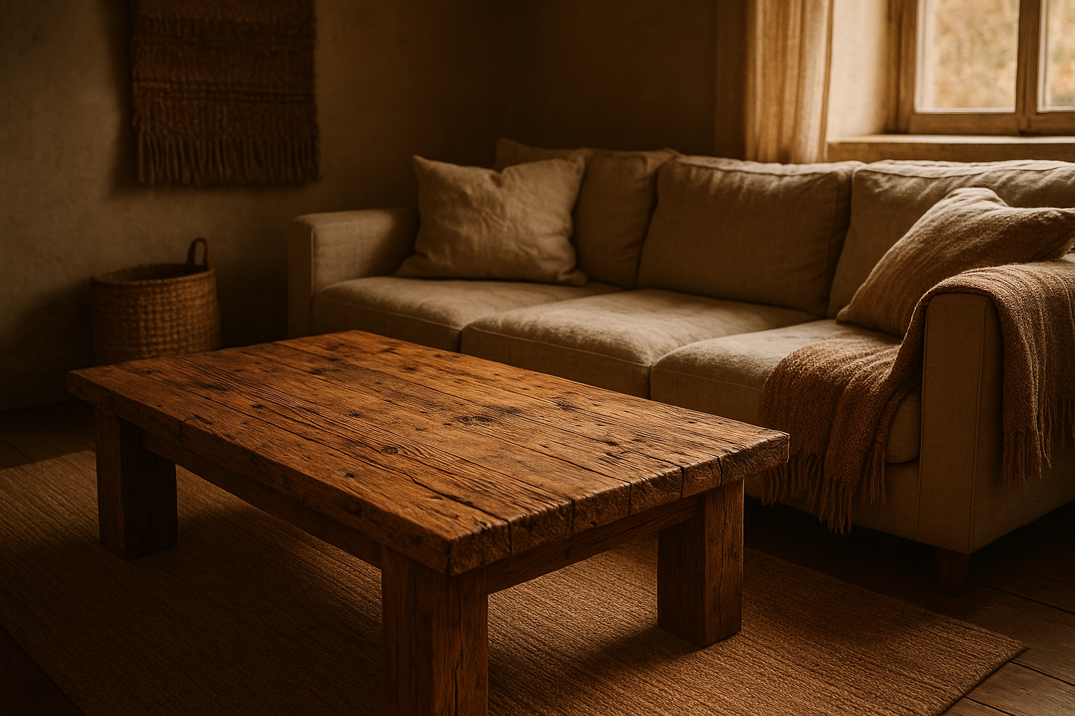Rustic living room furniture coffee table made from solid reclaimed wood