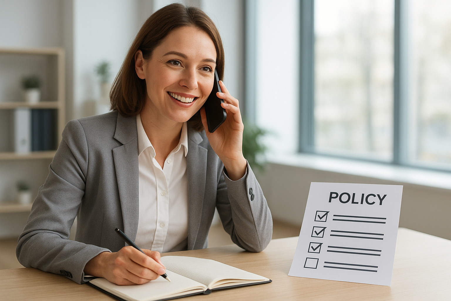 HR consultant discussing human resources policies examples with a client over the phone