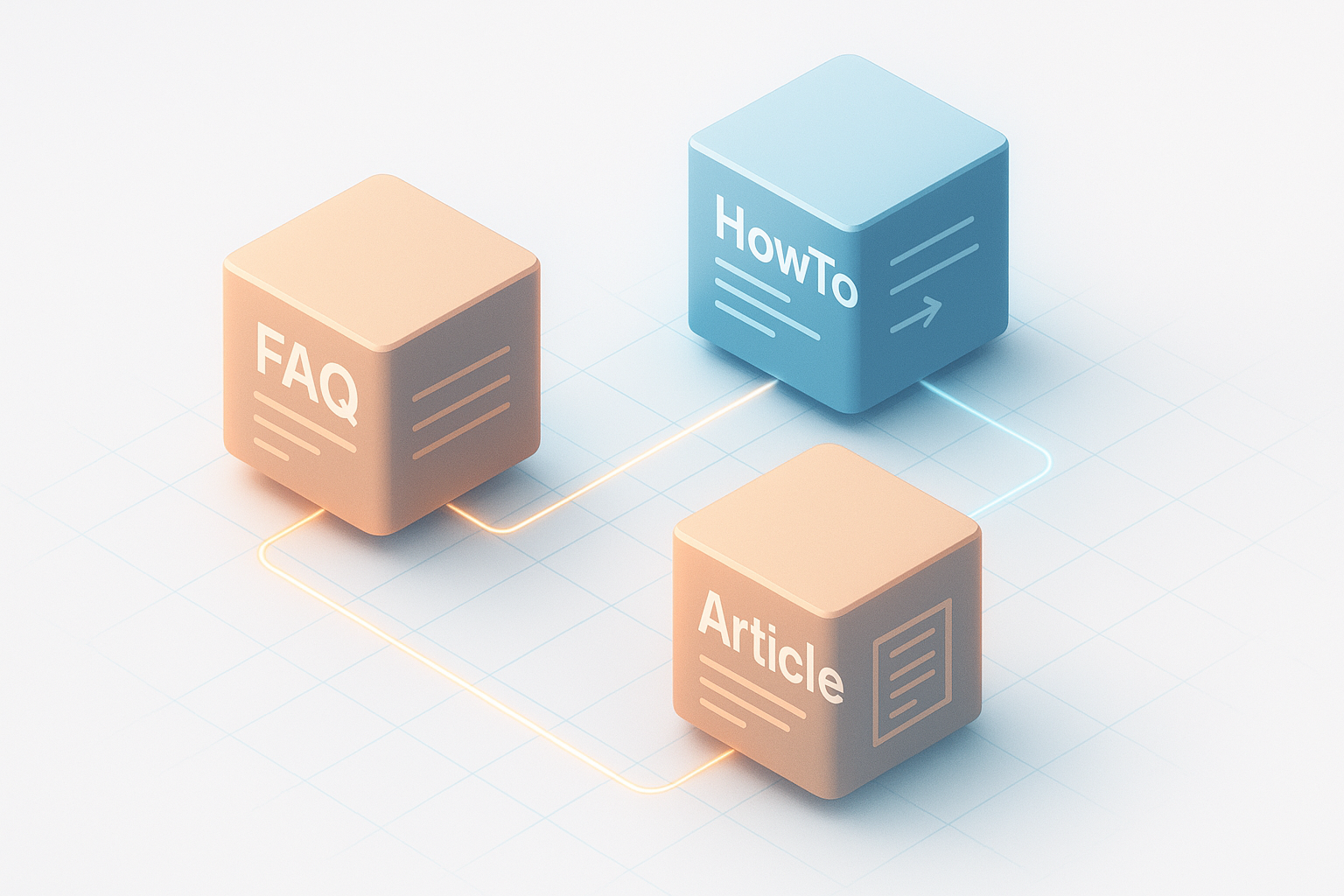 Schema markup types connecting content blocks for AI search visibility