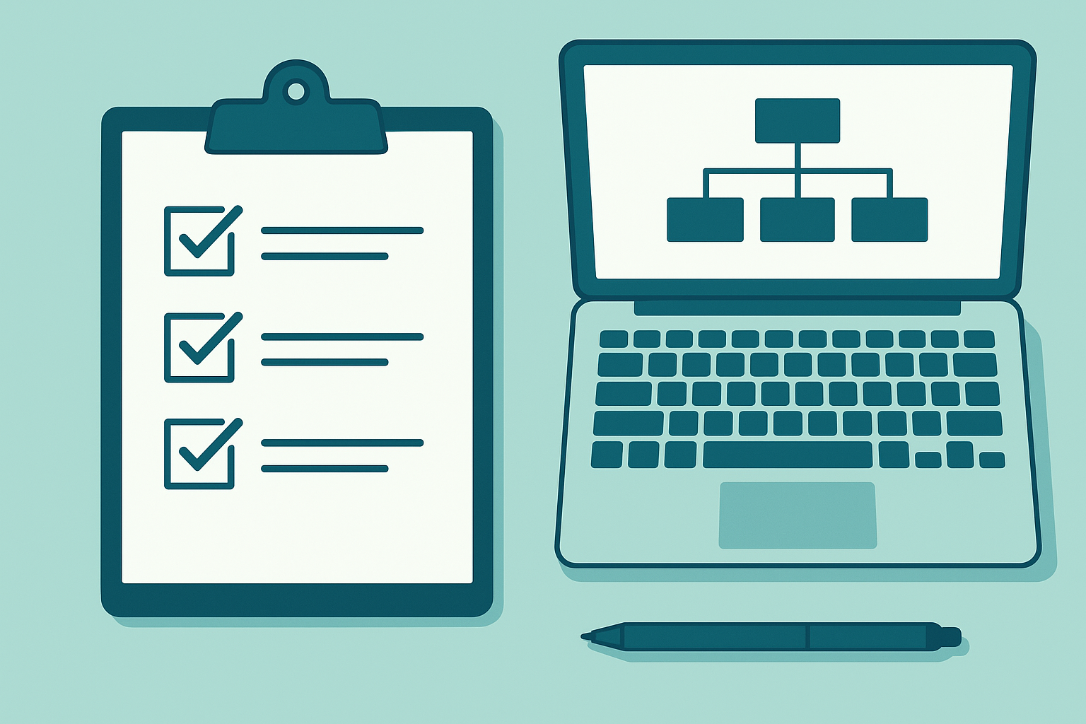 Checklist and org chart representing steps to structure an HR/Admin function