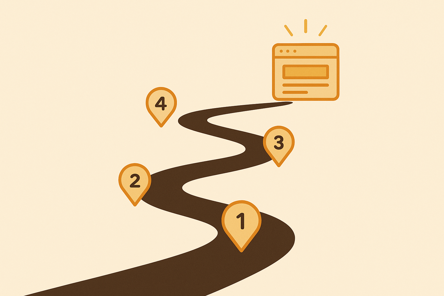 Roadmap illustration showing sequential steps for website visibility enhancement over time