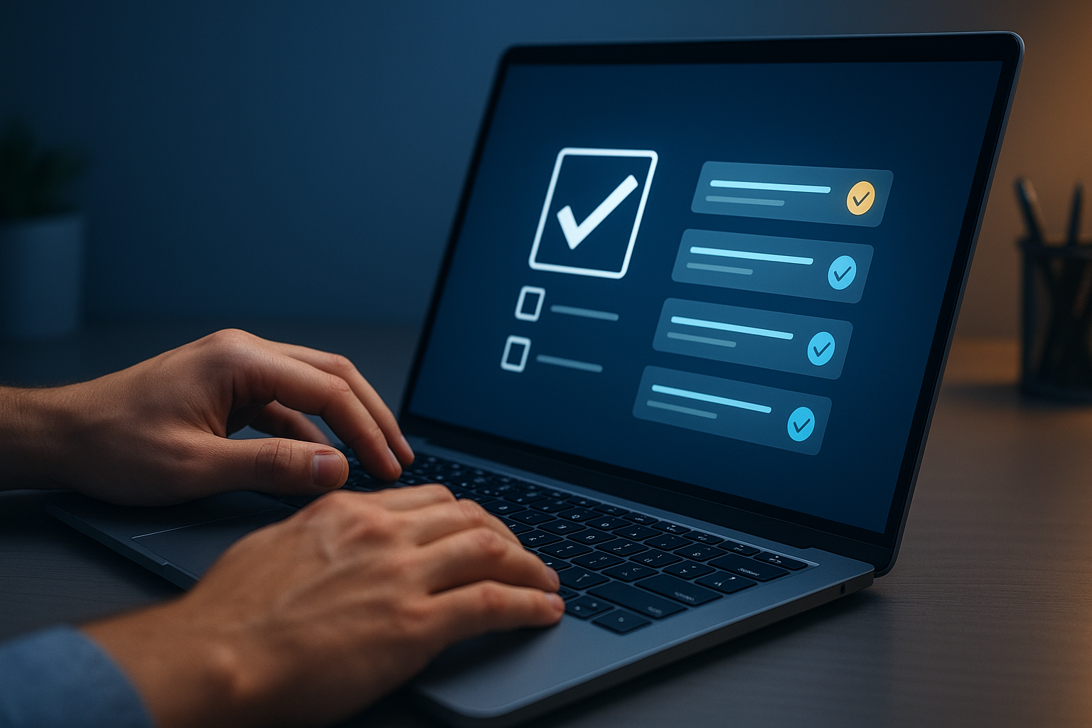 Laptop screen showing a compliance checklist for Minnesota DHS background study tracking