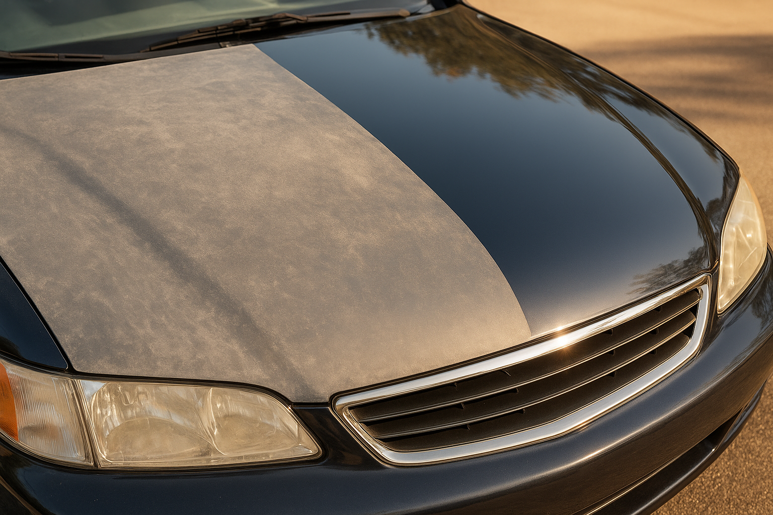 Before and after comparison showing paint fade restoration Brea CA technicians use to remove oxidation