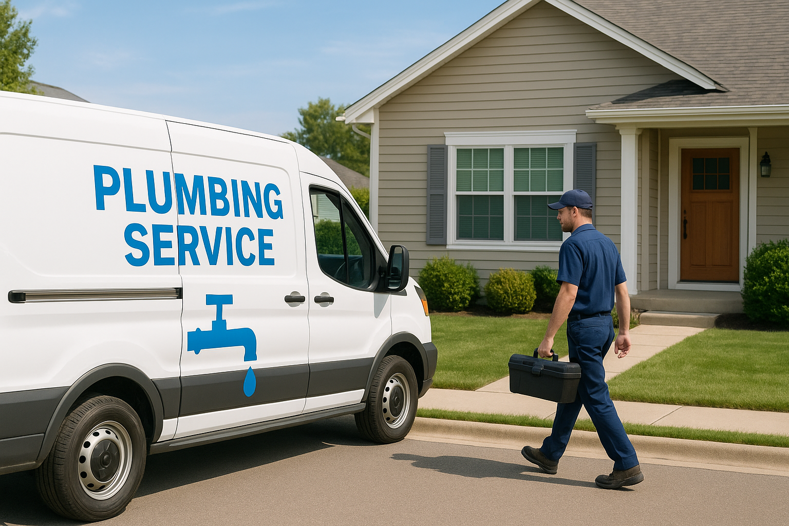 Plumbing technician arriving on time at a customer's home for a scheduled appointment