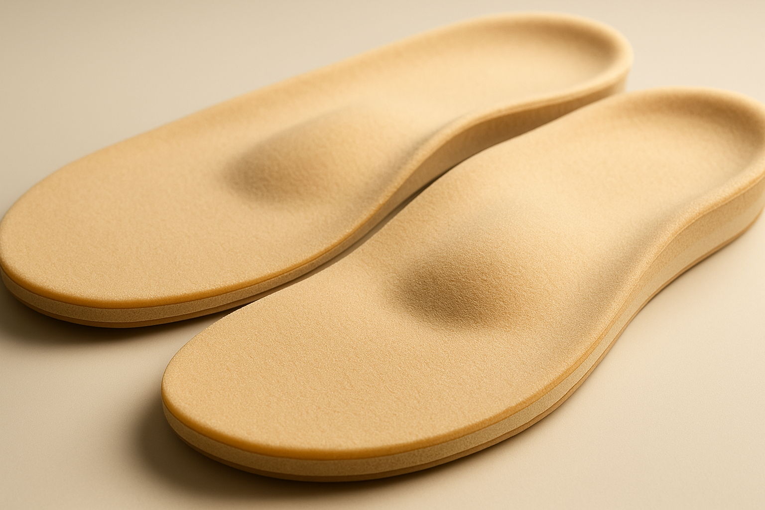 Custom insoles for diabetes showing contoured arch support and pressure-relief foam layers