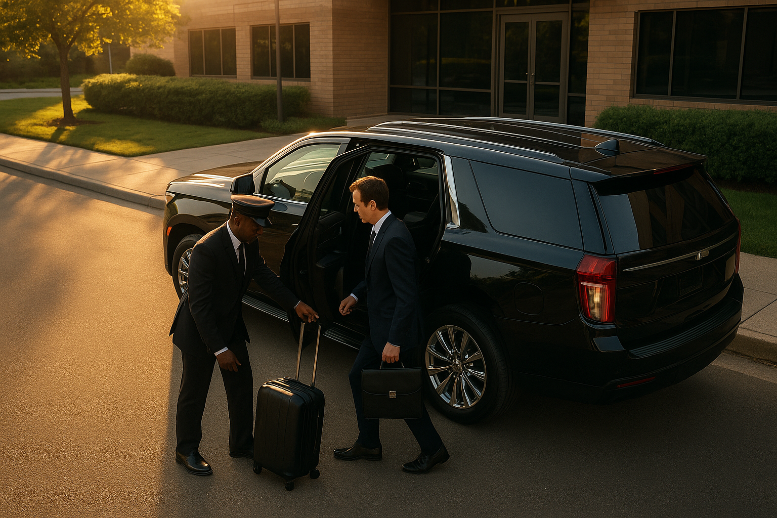 Professional chauffeur assisting corporate traveler during Charlotte NC ground transportation