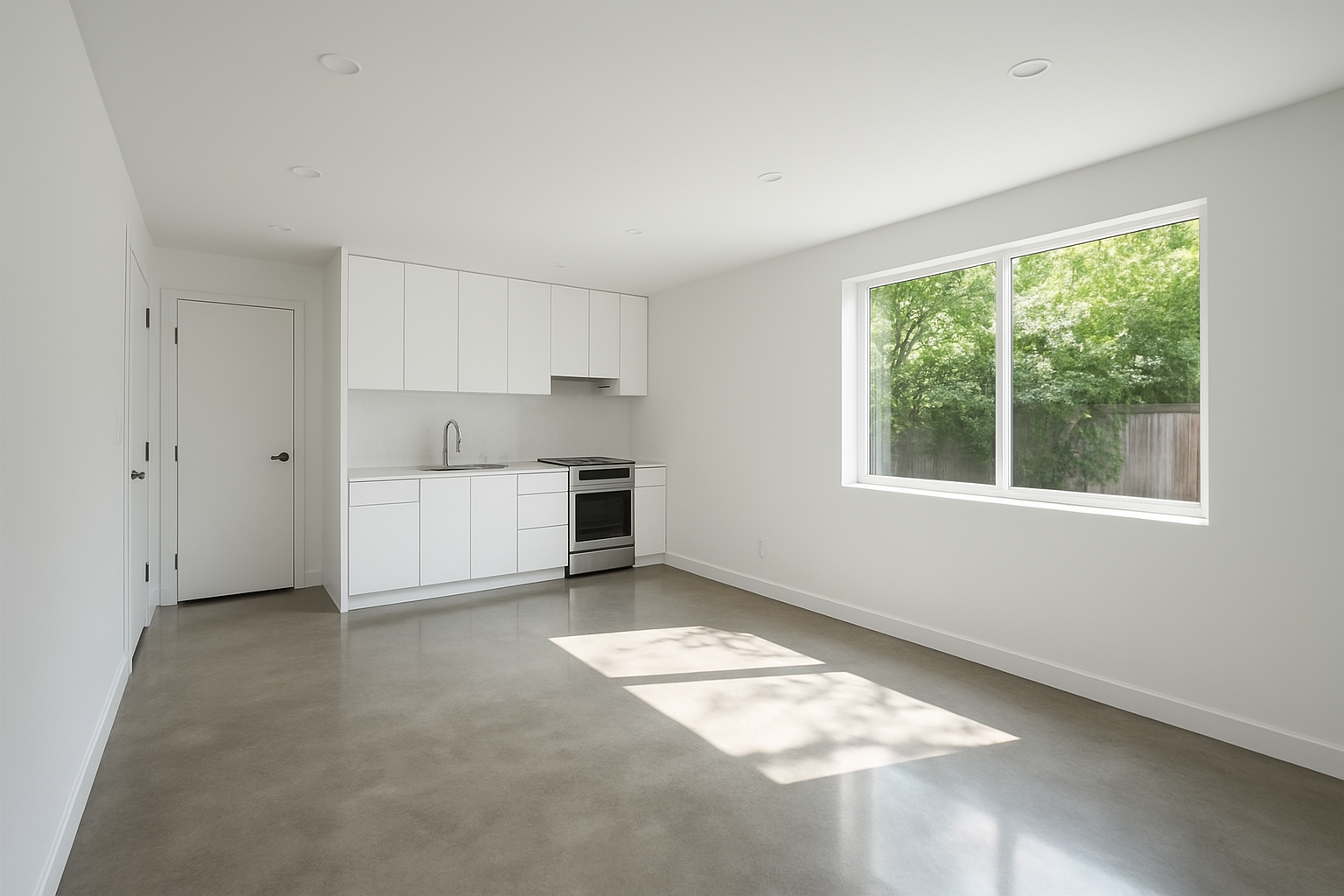 Garage conversion interior showing a modern studio ADU as one of the Riverside County ADU options