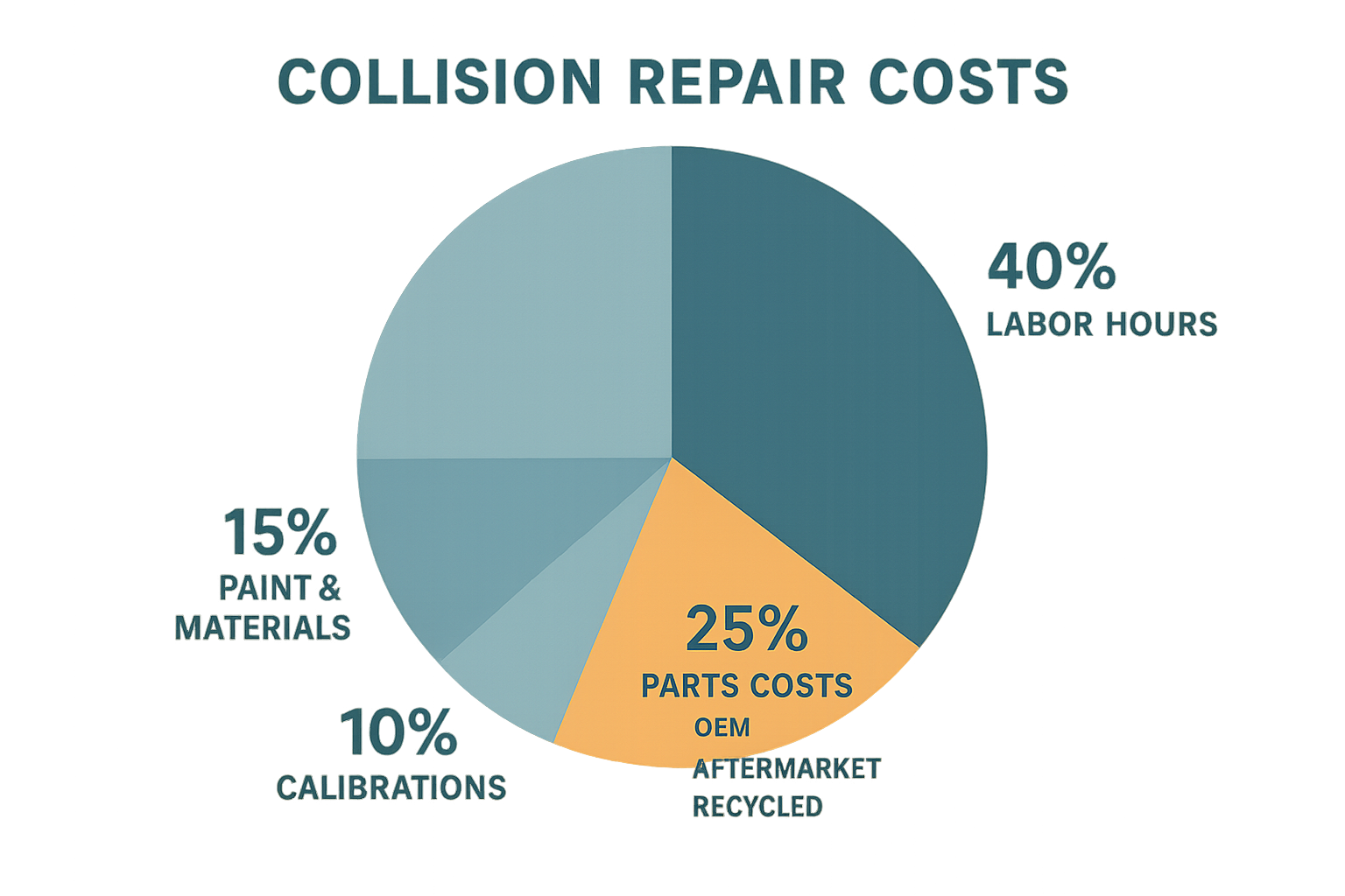 Breakdown of collision repair costs in Brea by labor, parts, paint, and calibrations