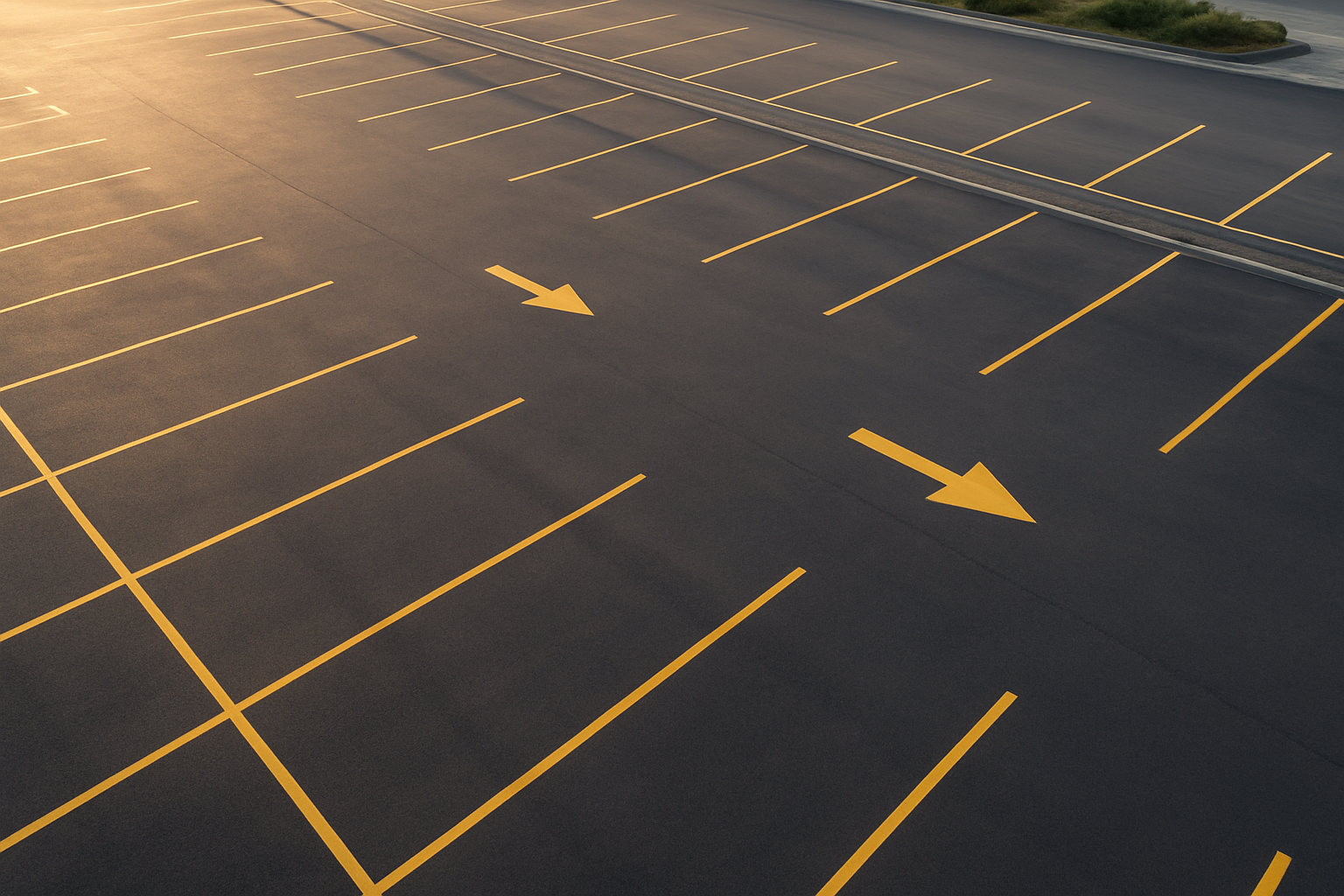 Navigational arrows parking lots painted in yellow guiding vehicle traffic