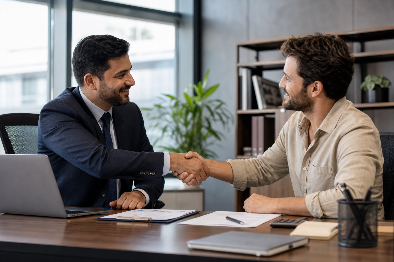 Lender and business owner finalizing a small business term loan agreement