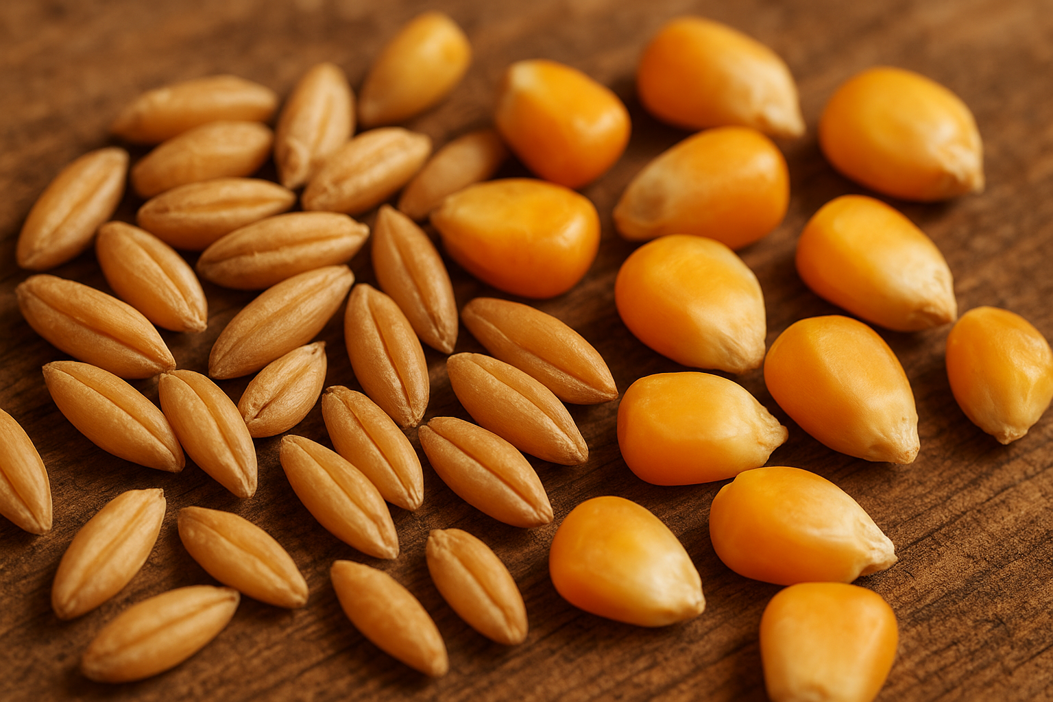 Whole and ancient grain kernels including Khorasan wheat and corn used to make cereal