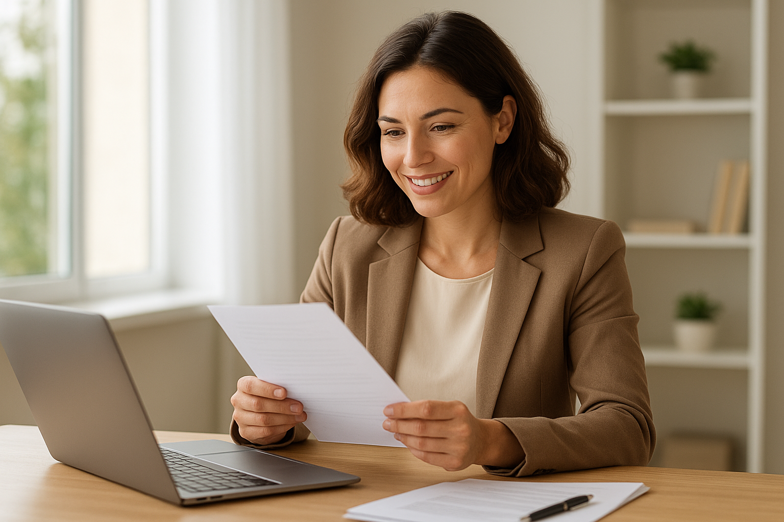 Outsourced HR consultant reviewing compliance documents for a growing business