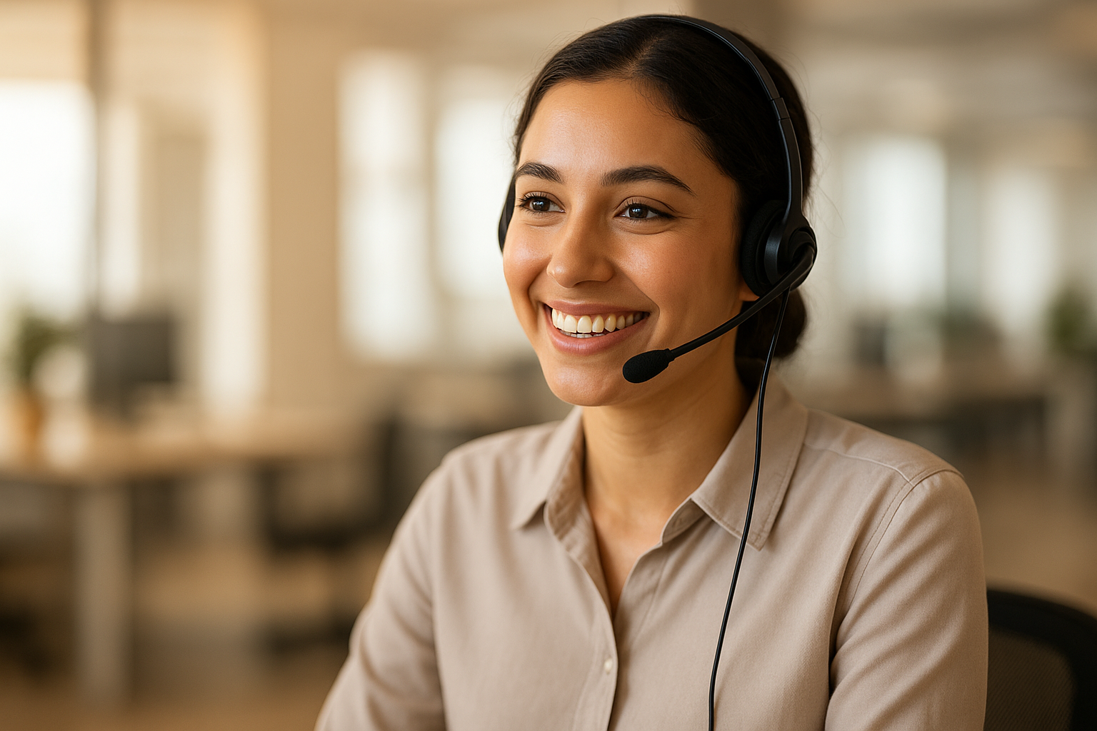 Customer service representative handling calls for a plumbing business answering line