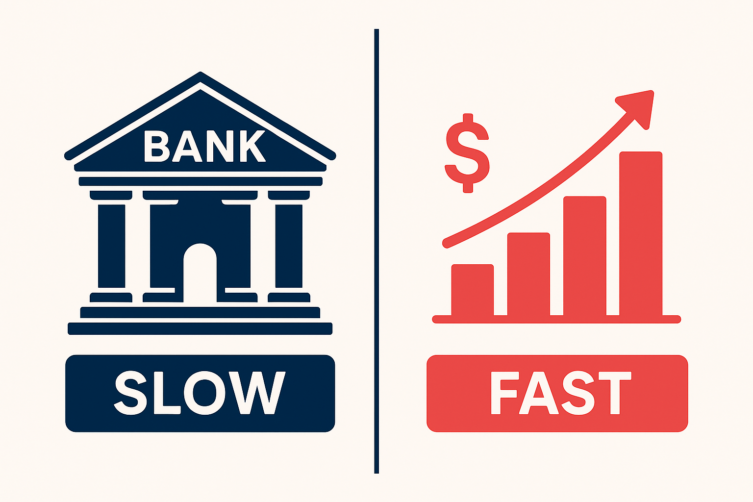 Illustration comparing traditional SBA loan timelines with faster alternative business financing