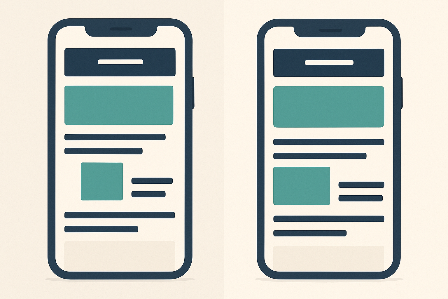 Before and after comparison of a broken mobile website layout fixed through website repair