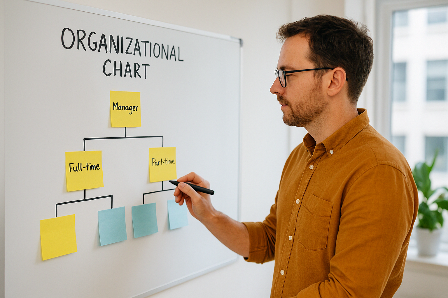 Small business leader planning a flexible staffing structure with part-time and full-time roles