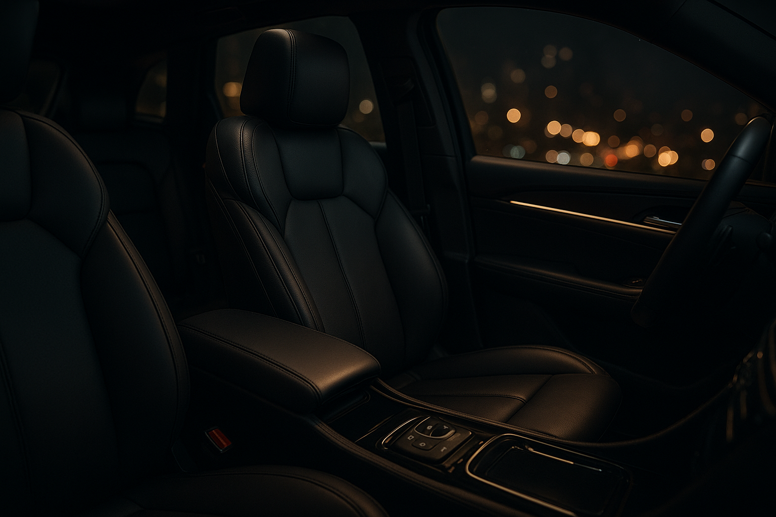 Leather interior of a private chauffeured SUV used for Hollywood Bowl concert transportation