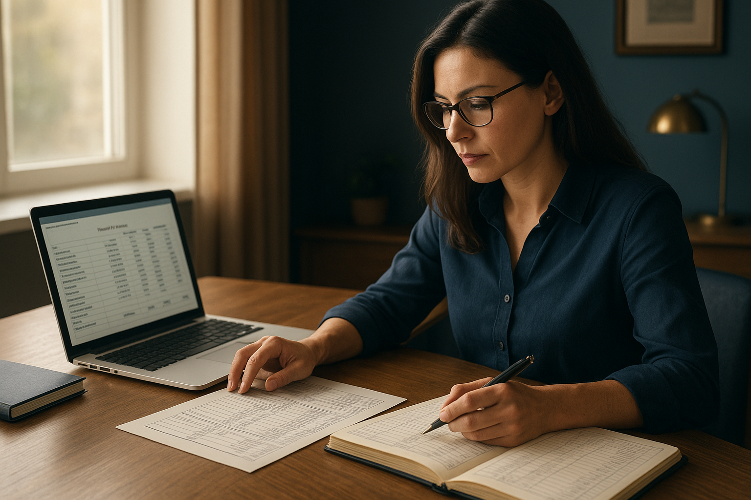 Bookkeeper reviewing small business bookkeeping services records on a laptop