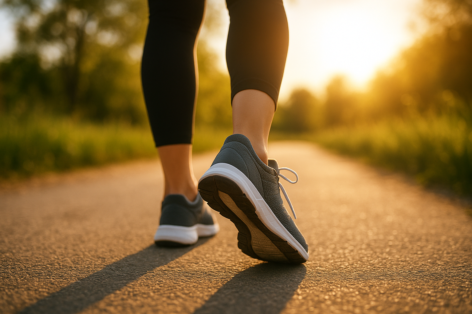 Person walking pain-free outdoors after being fitted with custom foot orthotics