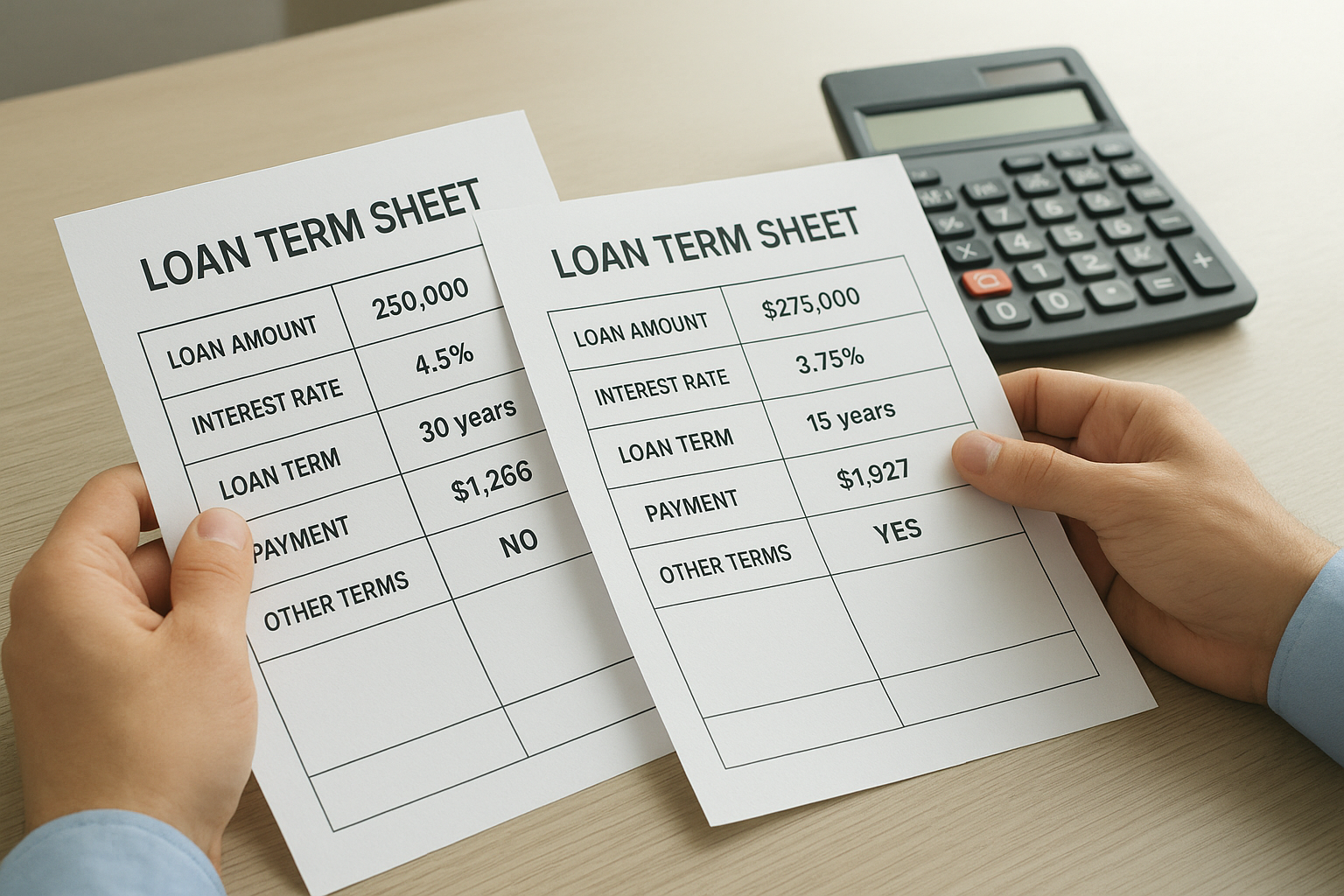 Comparing loan term sheets to find short term business loans with low interest