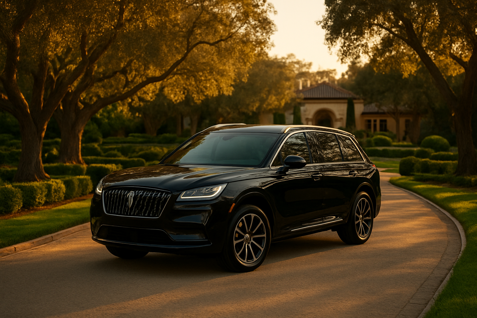 Executive SUV providing montecito to lax car service outside a Montecito estate