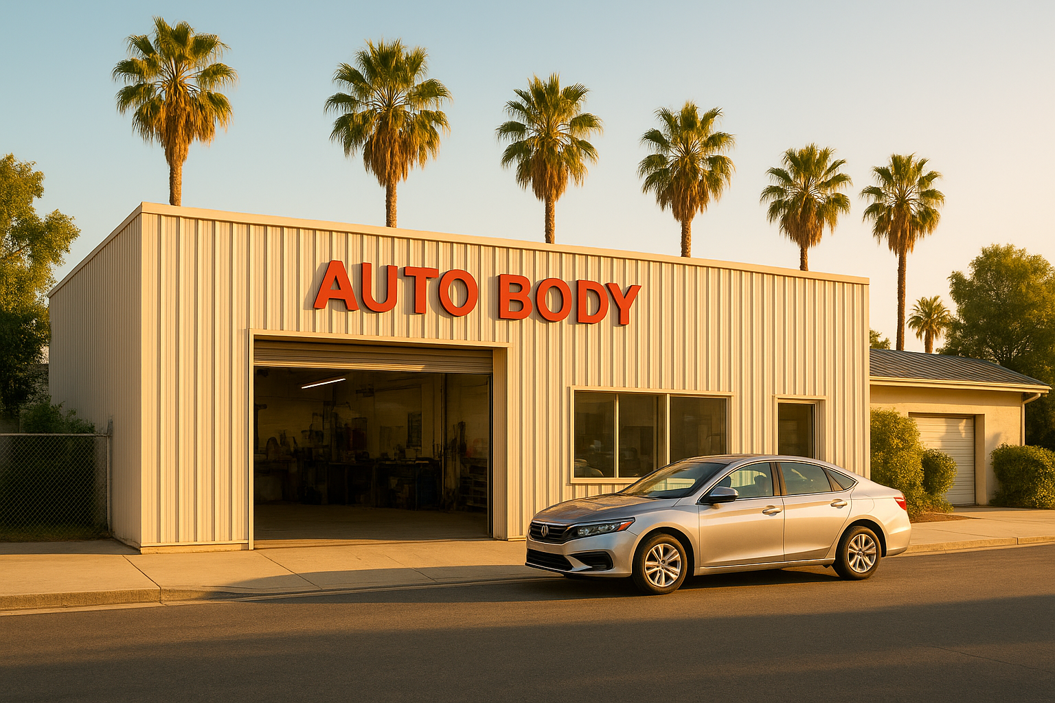 Exterior view of a professional Brea auto repair and collision center in Orange County California