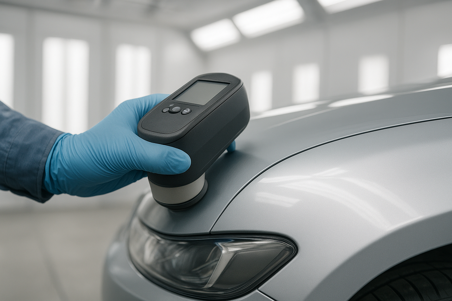 Technician using a spectrophotometer for advanced paint matching Orange County vehicle repair