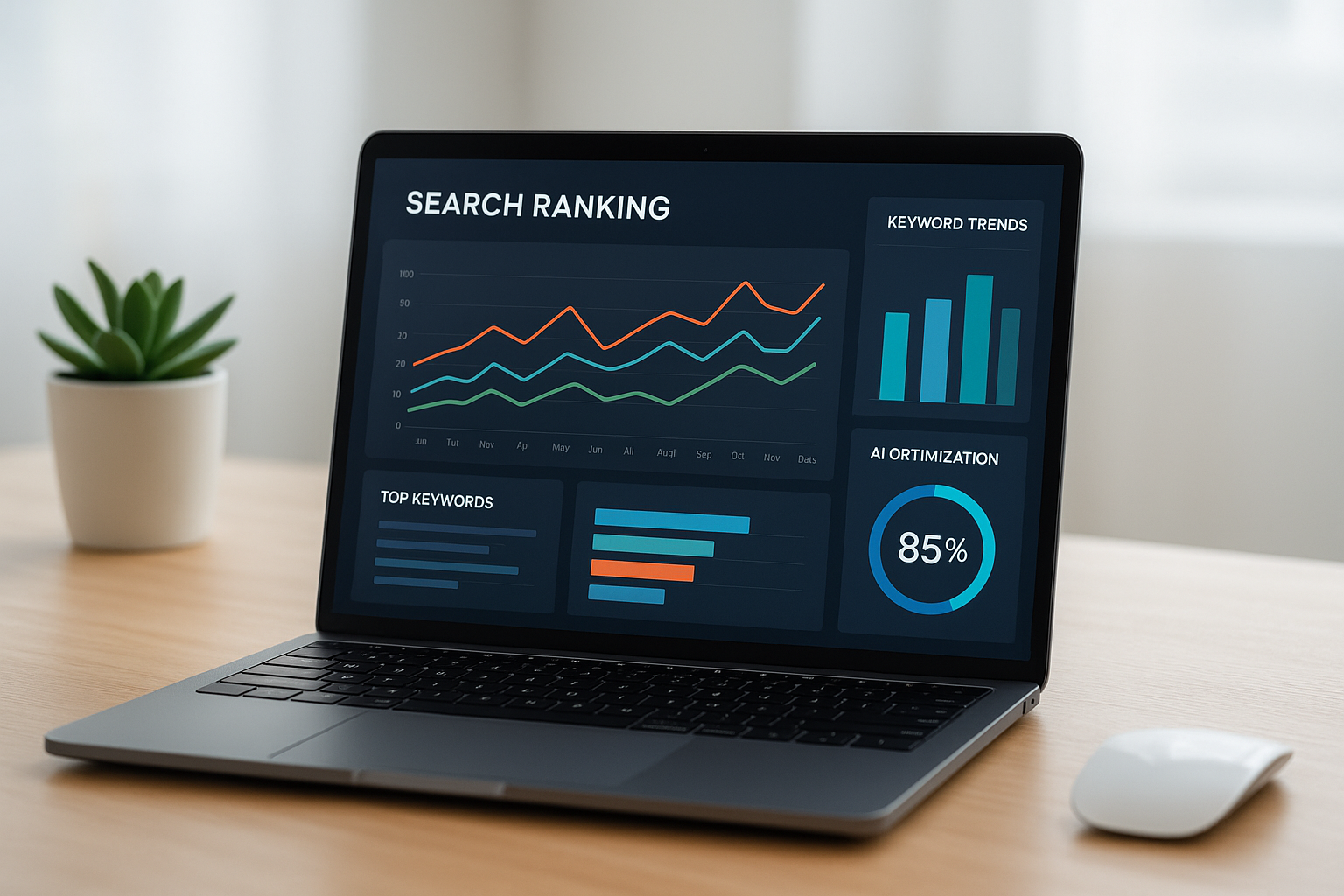 Dashboard showing smart SEO solutions tracking search rankings and keyword performance