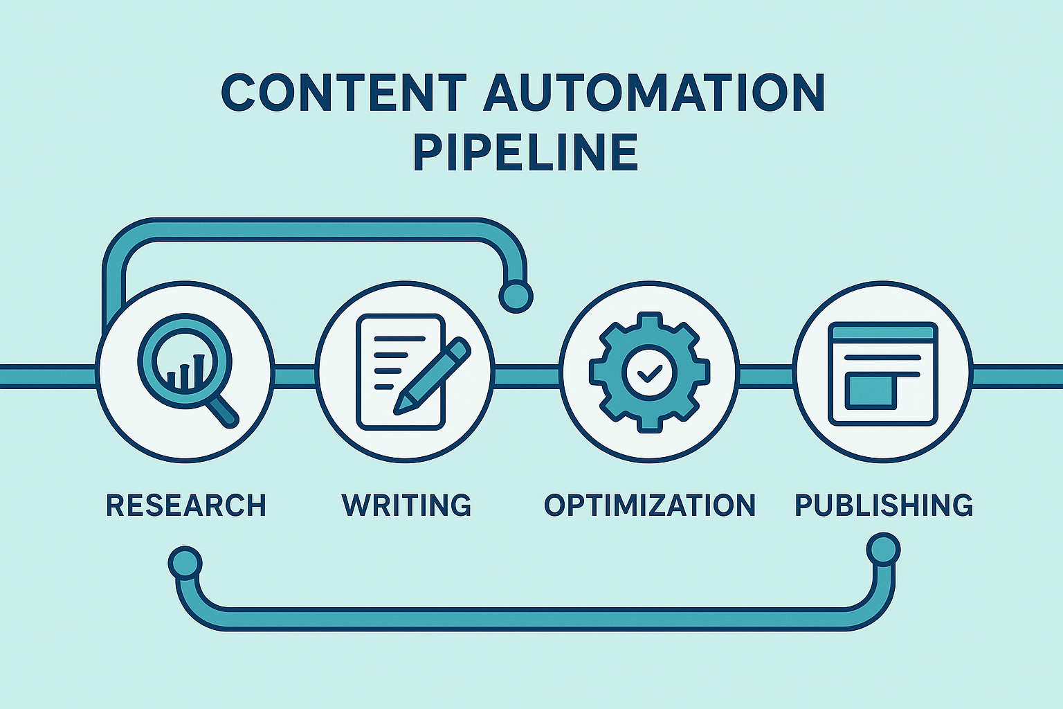 Diagram illustrating the stages of an AI content marketing workflow pipeline