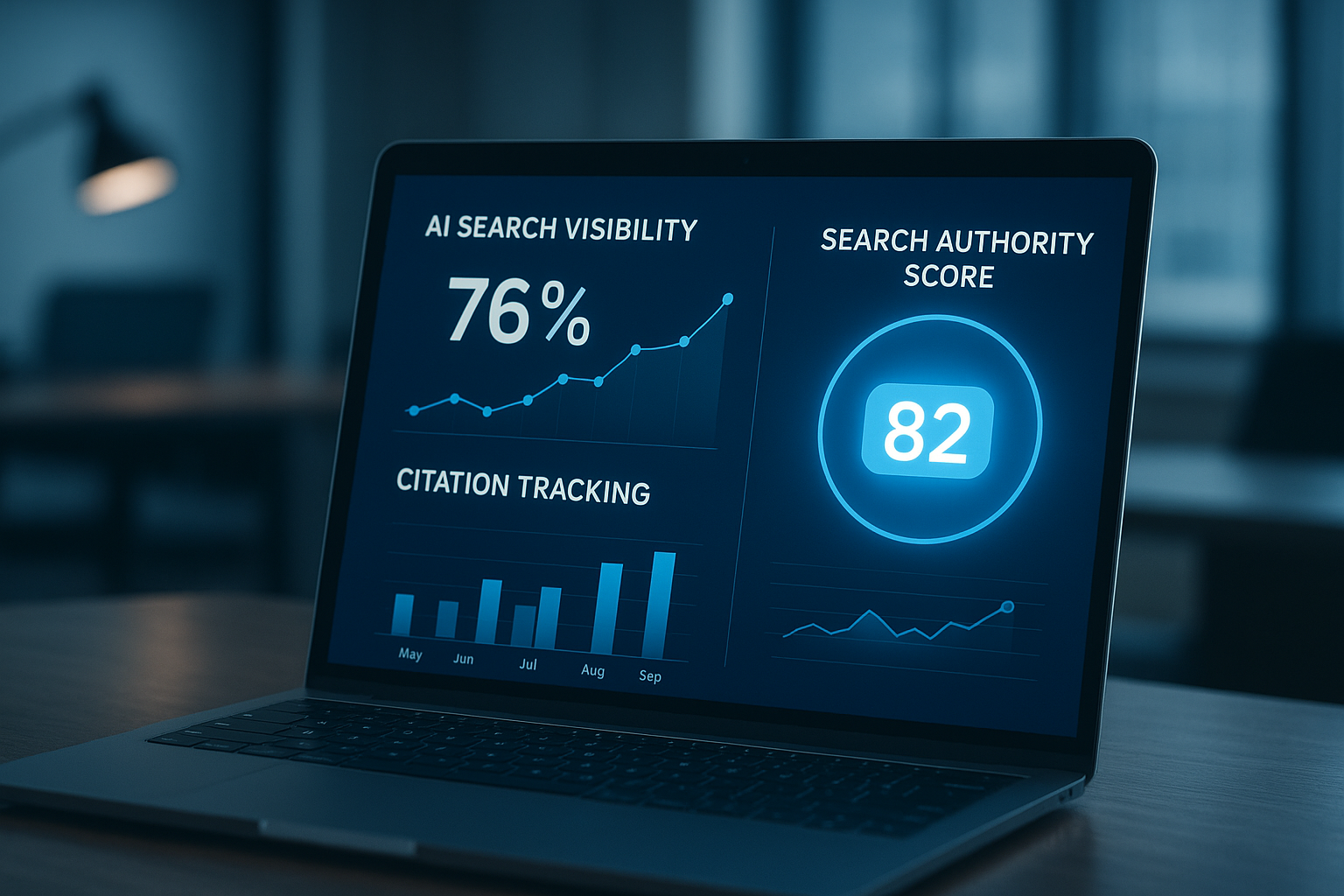 Dashboard showing AI visibility and citation tracking metrics used for monitoring AI search performance