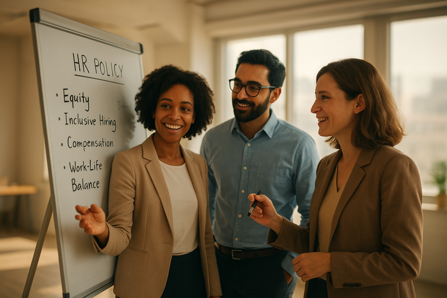 Small business team collaborating on HR policies with an outsourced HR consulting partner