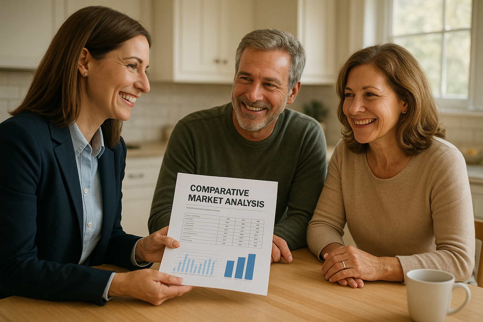 Real estate agent presenting a CMA report to convert a motivated seller lead into a signed listing