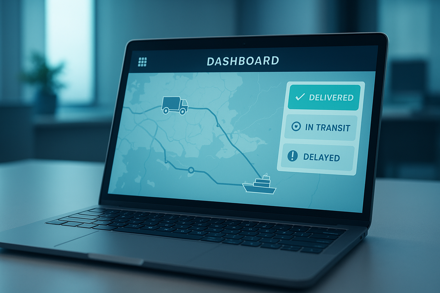 Dashboard showing real-time cargo tracking data for trucks and ships
