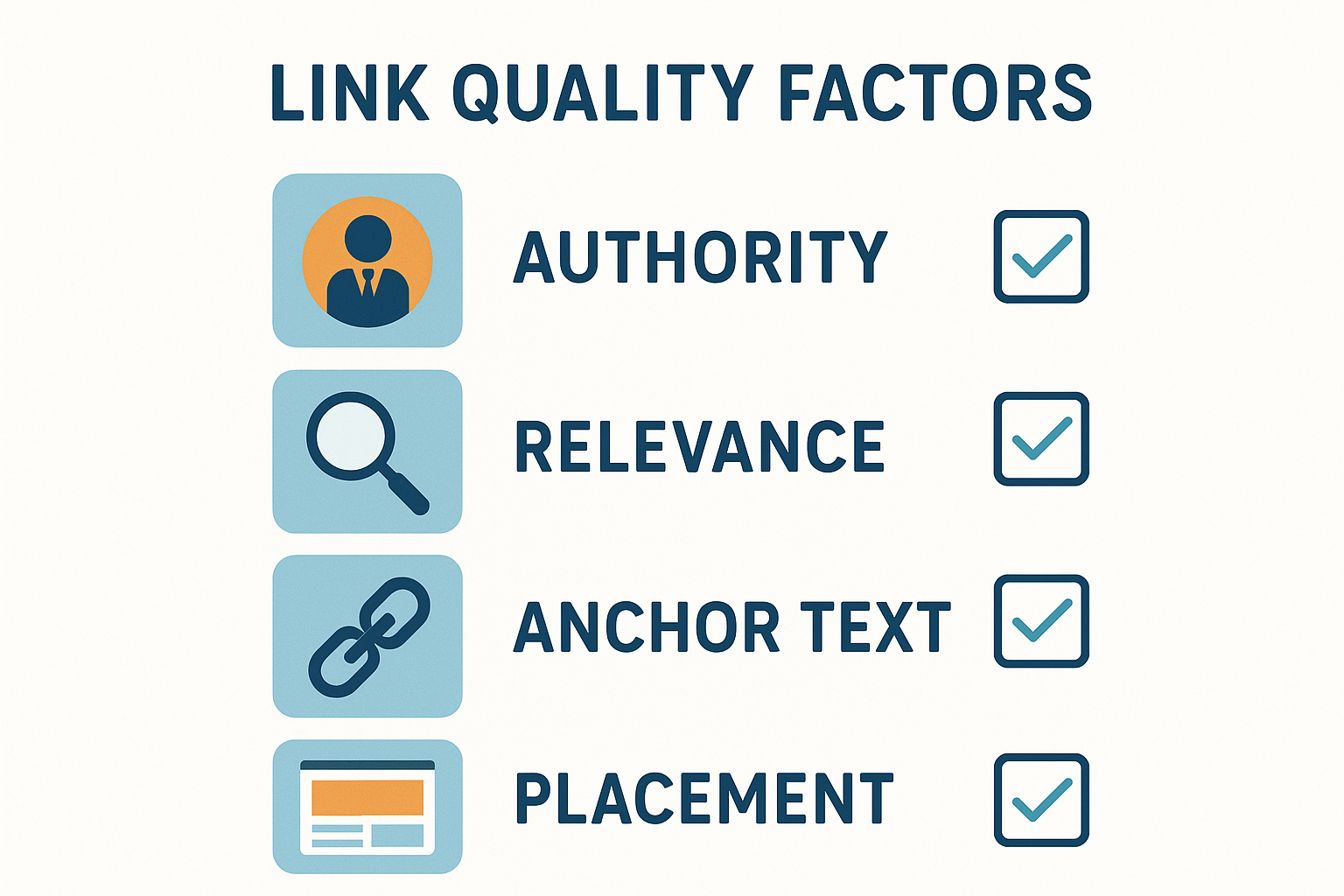 Infographic checklist showing the key quality factors that make a backlink valuable for SEO