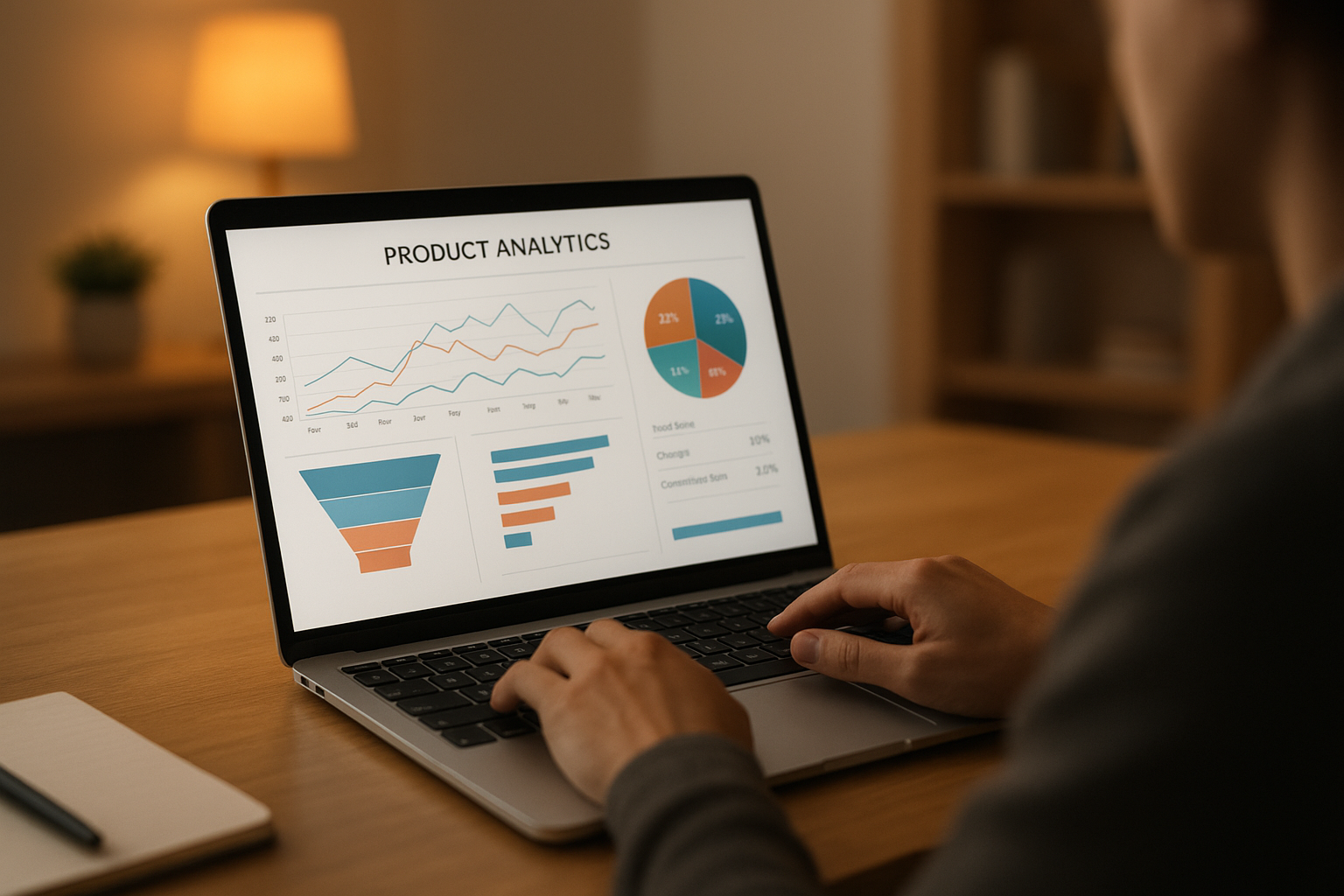 Entrepreneur tracking bundle performance metrics on a laptop to optimize their bundling strategy