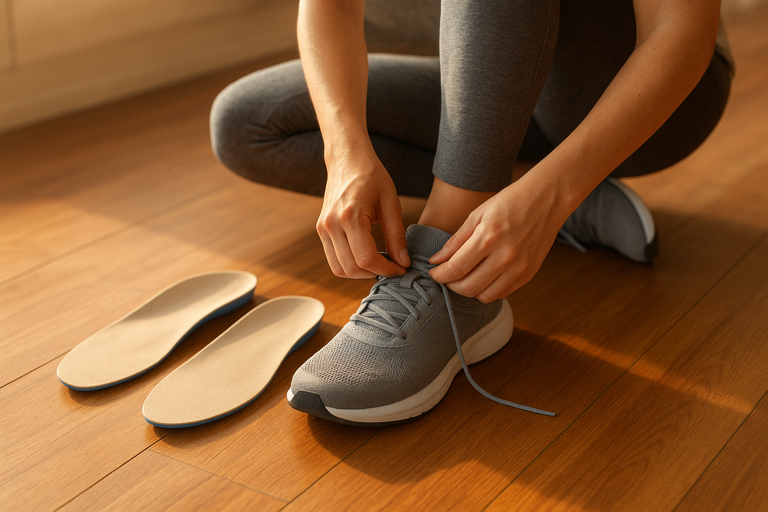 Close-up of custom orthotic insoles ready to be placed inside athletic shoes