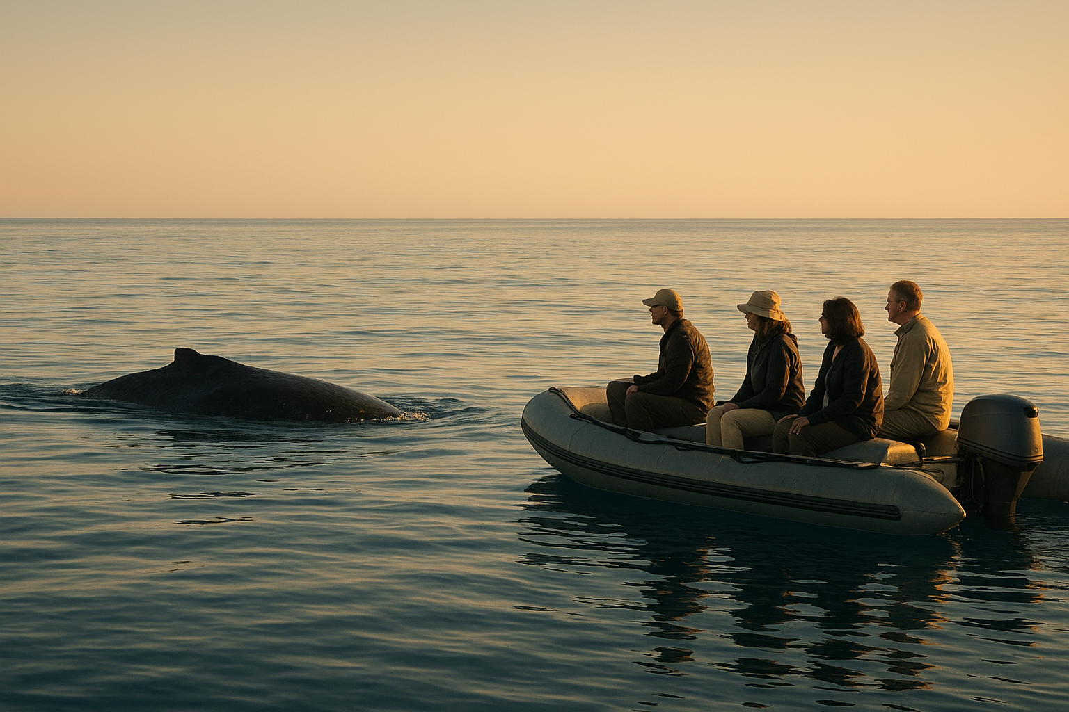 Guests on a private whale watching charter observing a whale surface near San Diego