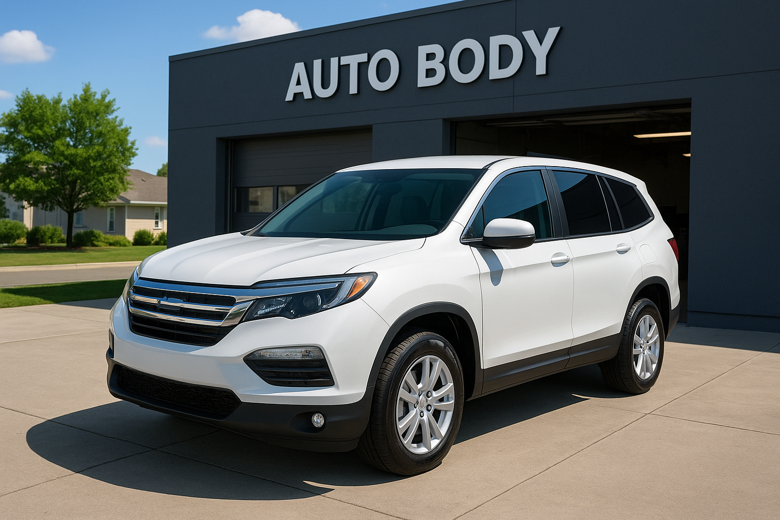 Fully restored white SUV after professional collision repair service near Fullerton California