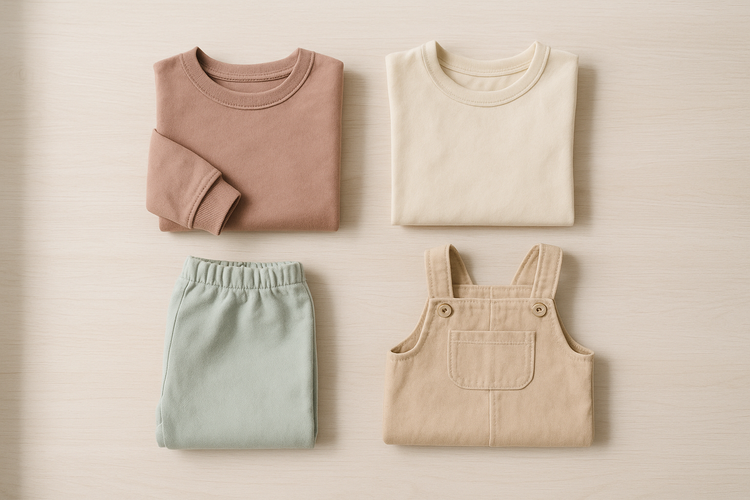 Folded children's clothing arranged neatly as part of a children's clothing exchange program