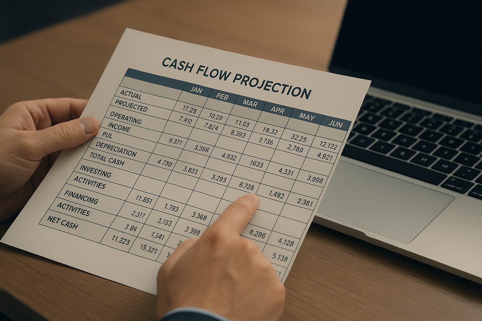 Reviewing a cash flow projection as part of minnesota grant application accounting preparation