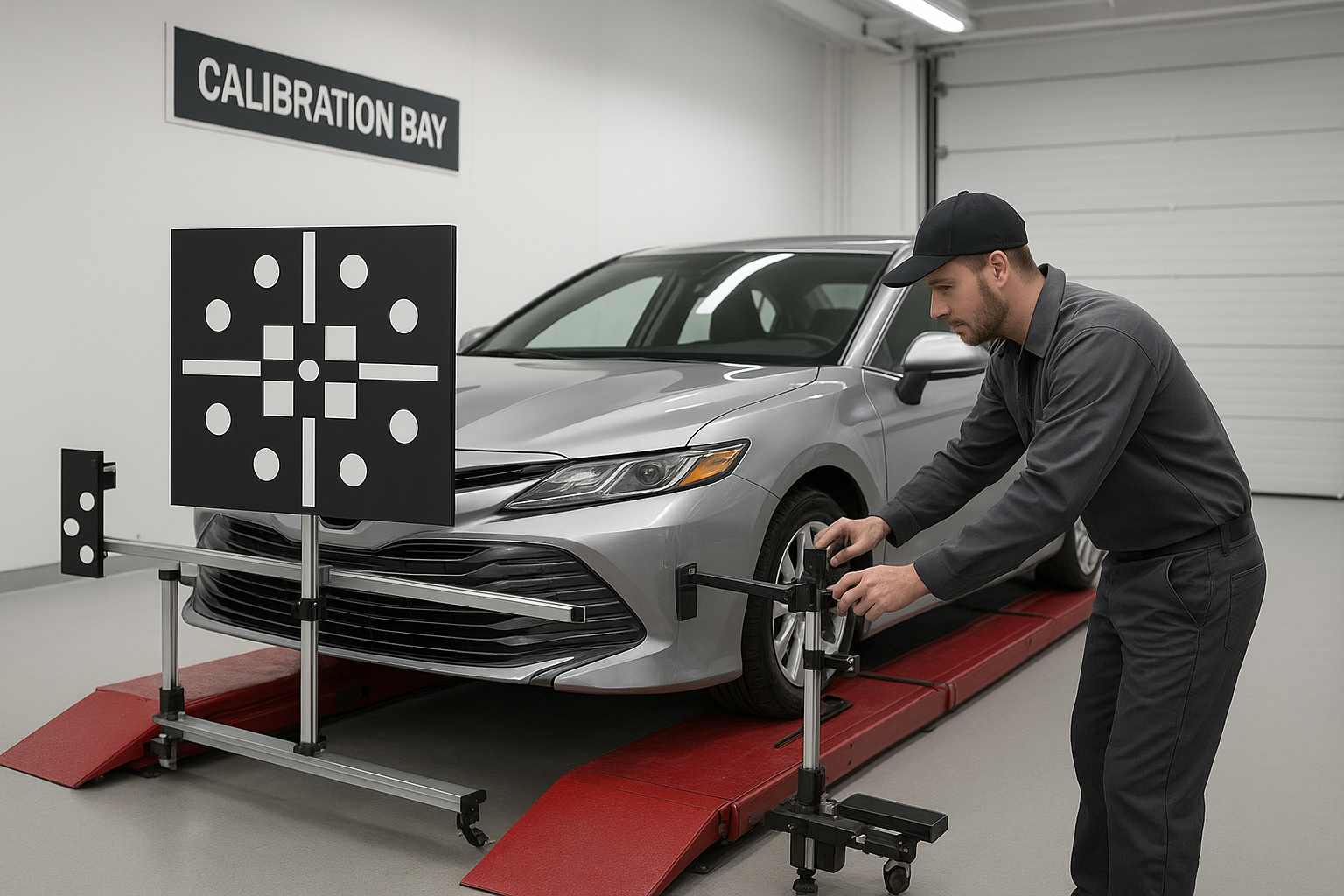 ADAS calibration after hit and run repair on alignment rack
