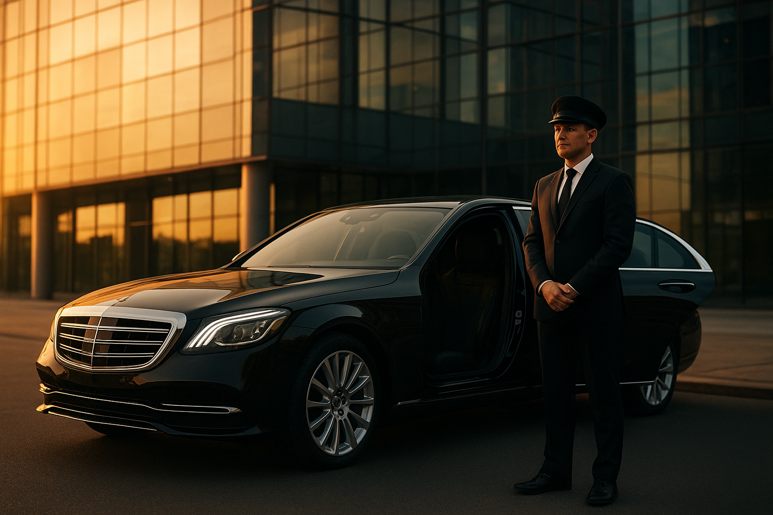 Chauffeur standing beside a luxury sedan providing 5 star car service in Charlotte
