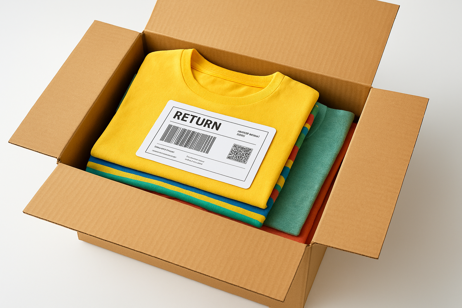 Prepaid shipping box containing a curated children's clothing rental bundle ready for delivery