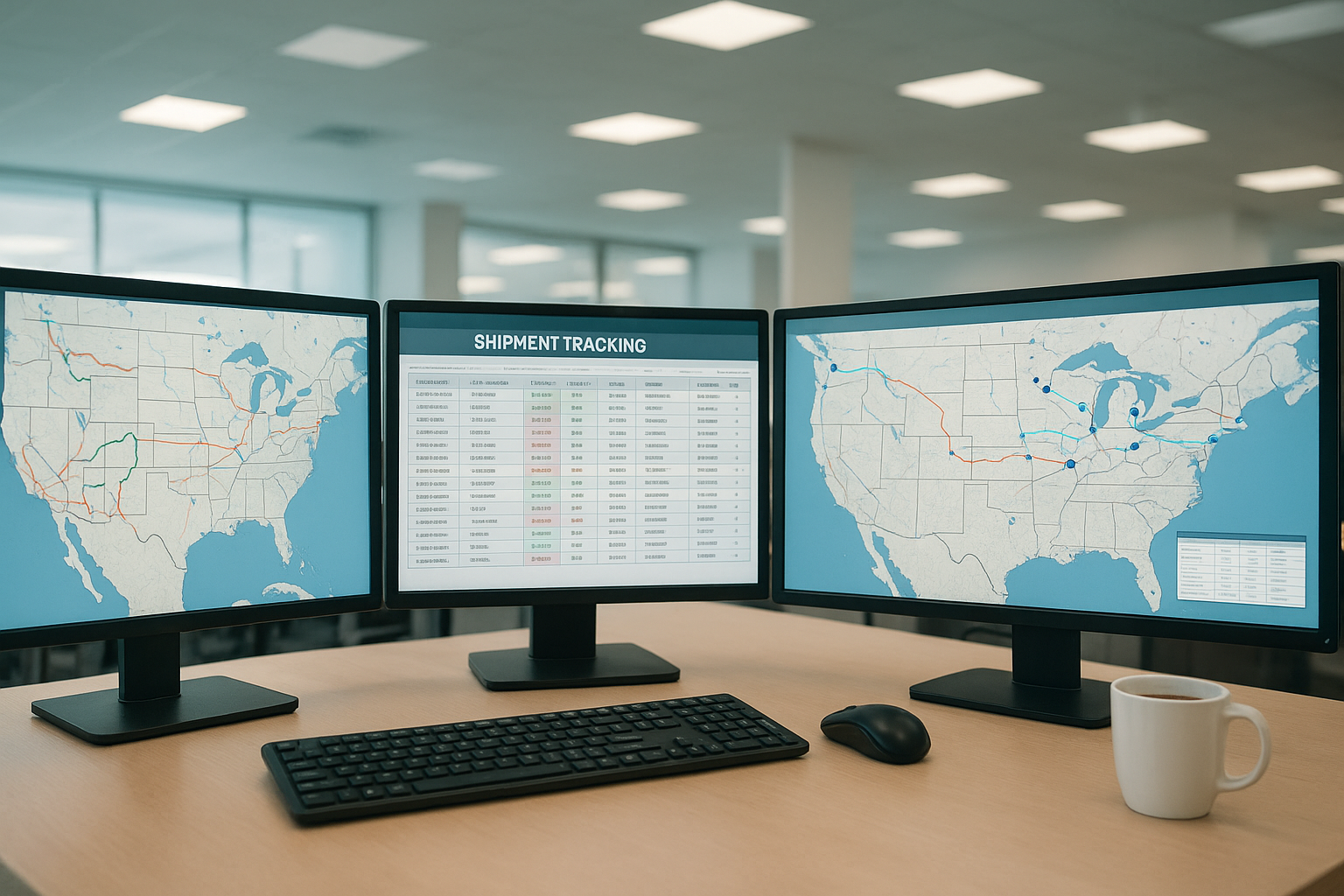 Logistics coordinator monitoring freight shipments on tracking software