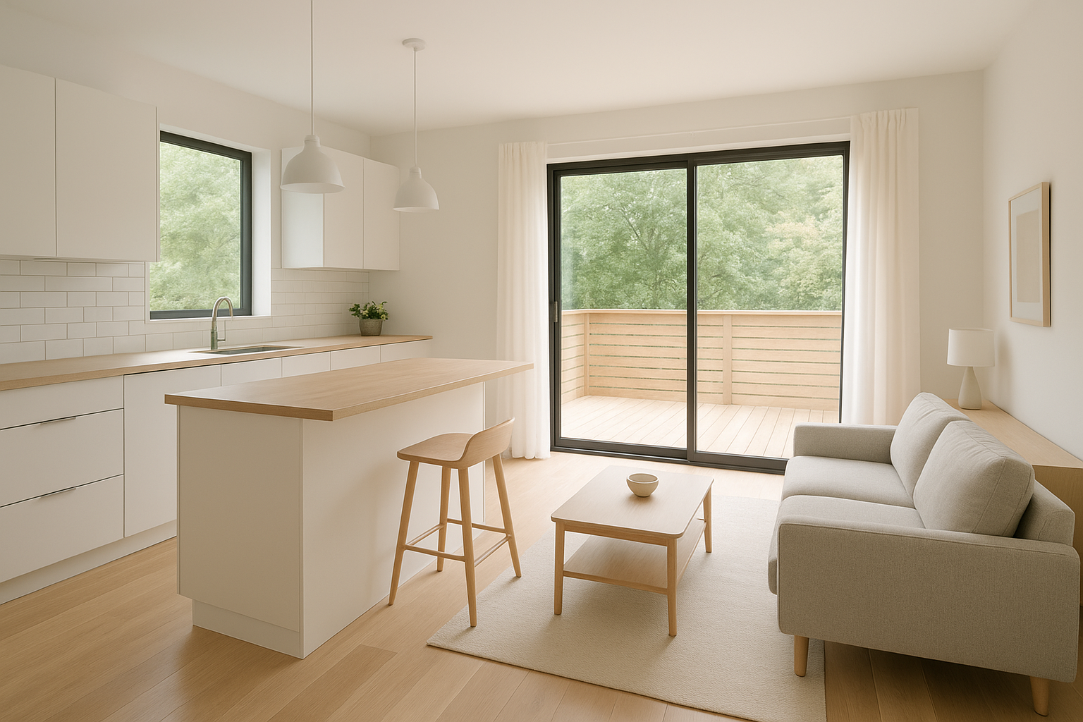 Open-concept interior layout inside a one-bedroom ADU floor plan