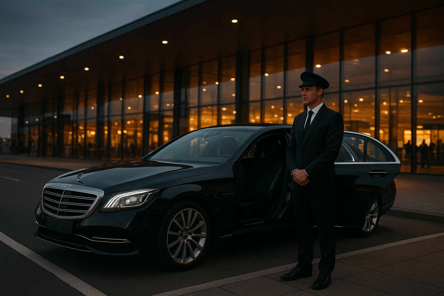 Luxury chauffeur car providing airport transportation Charlotte NC travelers rely on outside the terminal