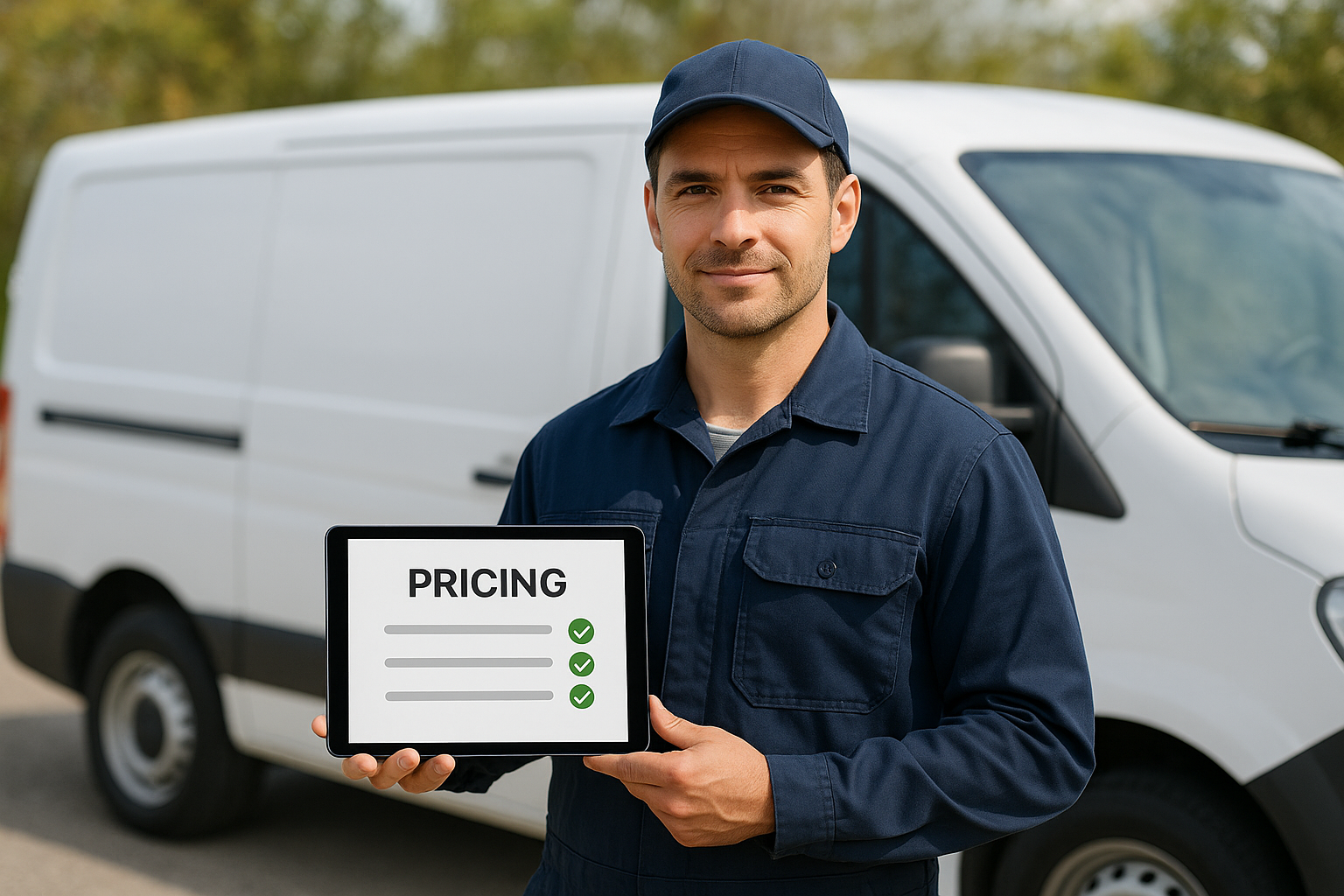 Field technician using a flat-rate scheduling app instead of per-seat software