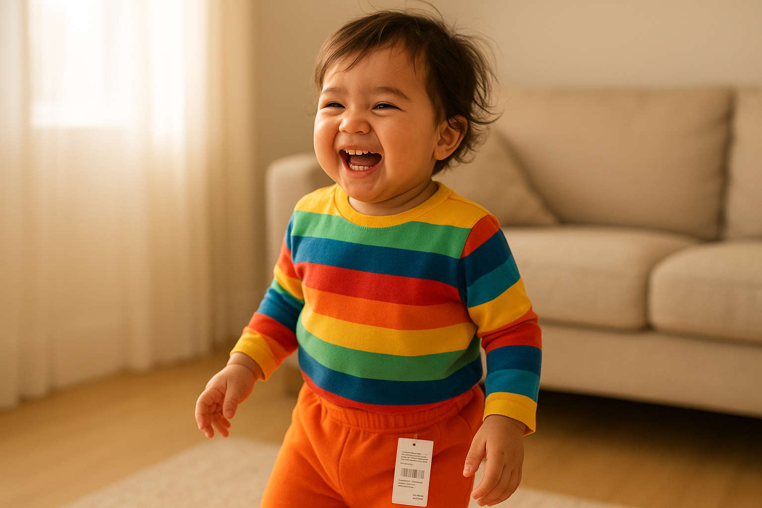 Child trying on a new outfit from a monthly kids clothing subscription box
