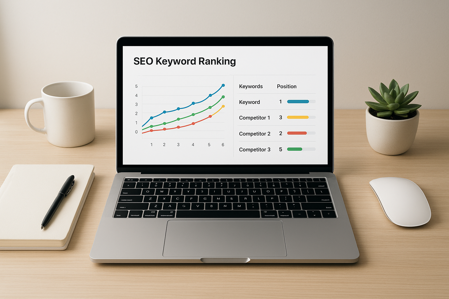 Automated search ranking tools dashboard showing keyword position trends and competitor data