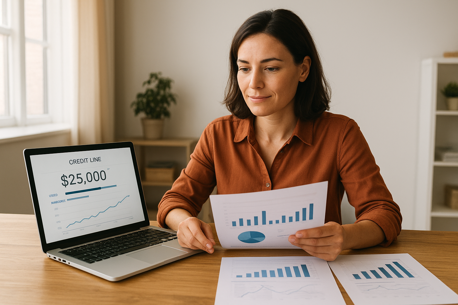 Small business owner reviewing business lines of credit for small businesses on a laptop dashboard